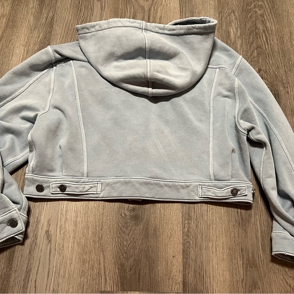 Free People Dreamers Hooded Jacket Blue oversized button closure Size M - Picture 8 of 9